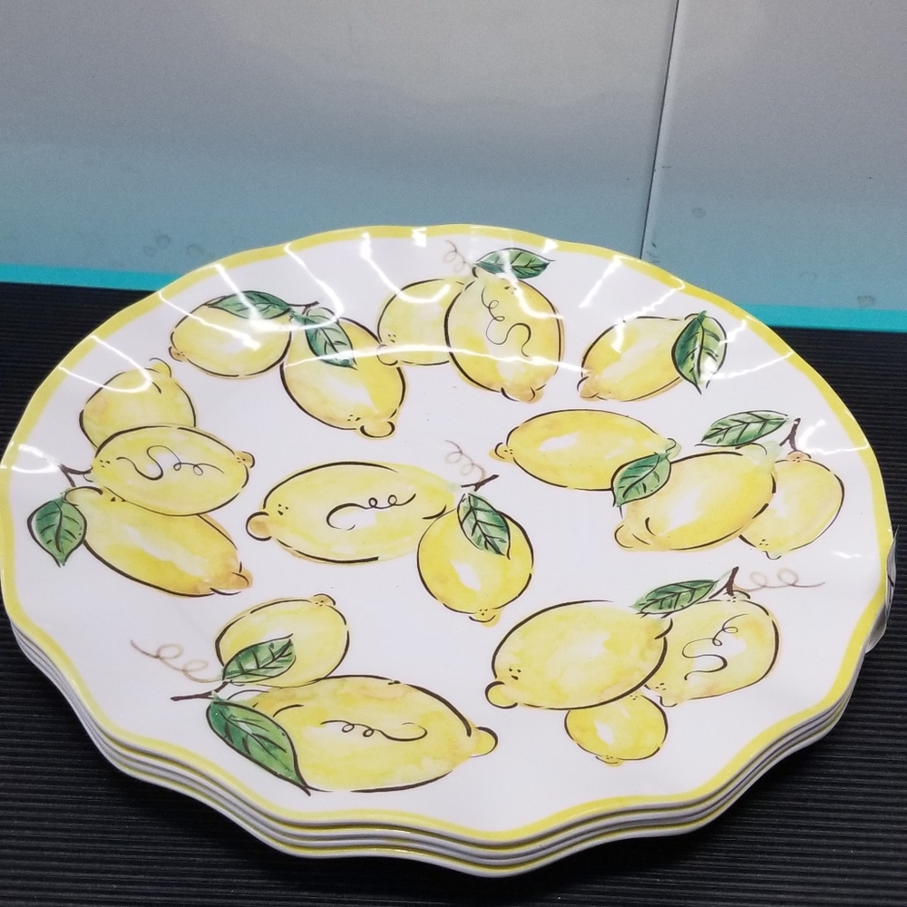 4 melamine lemon design fluted dinner  plates